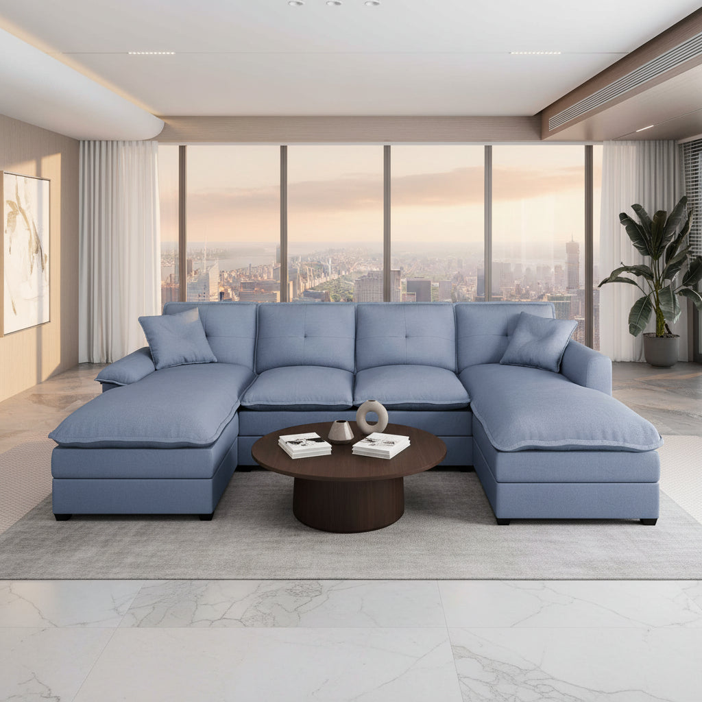 Walsunny Modern 109" U-Shaped Sectional Sofa with Double Chaise Lounge, 4-Seat