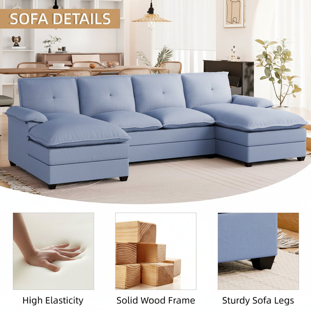 Walsunny Modern 109" U-Shaped Sectional Sofa with Double Chaise Lounge, 4-Seat