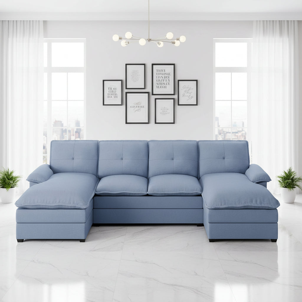 Walsunny Modern 109" U-Shaped Sectional Sofa with Double Chaise Lounge, 4-Seat