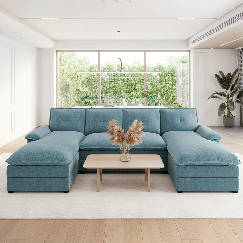 Walsunny Modern 109" U-Shaped Sectional Sofa with Double Chaise Lounge, 4-Seat