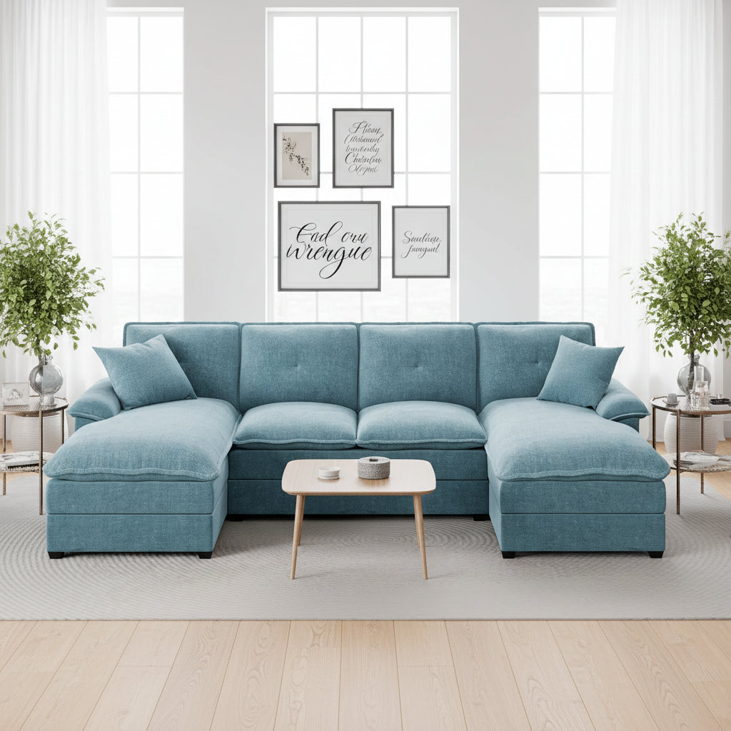 Walsunny Modern 109" U-Shaped Sectional Sofa with Double Chaise Lounge, 4-Seat