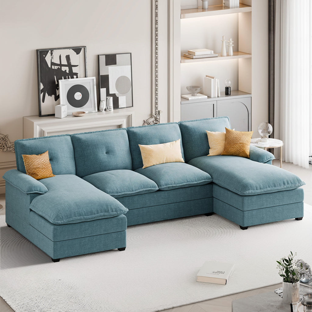 Walsunny Modern 109" U-Shaped Sectional Sofa with Double Chaise Lounge, 4-Seat
