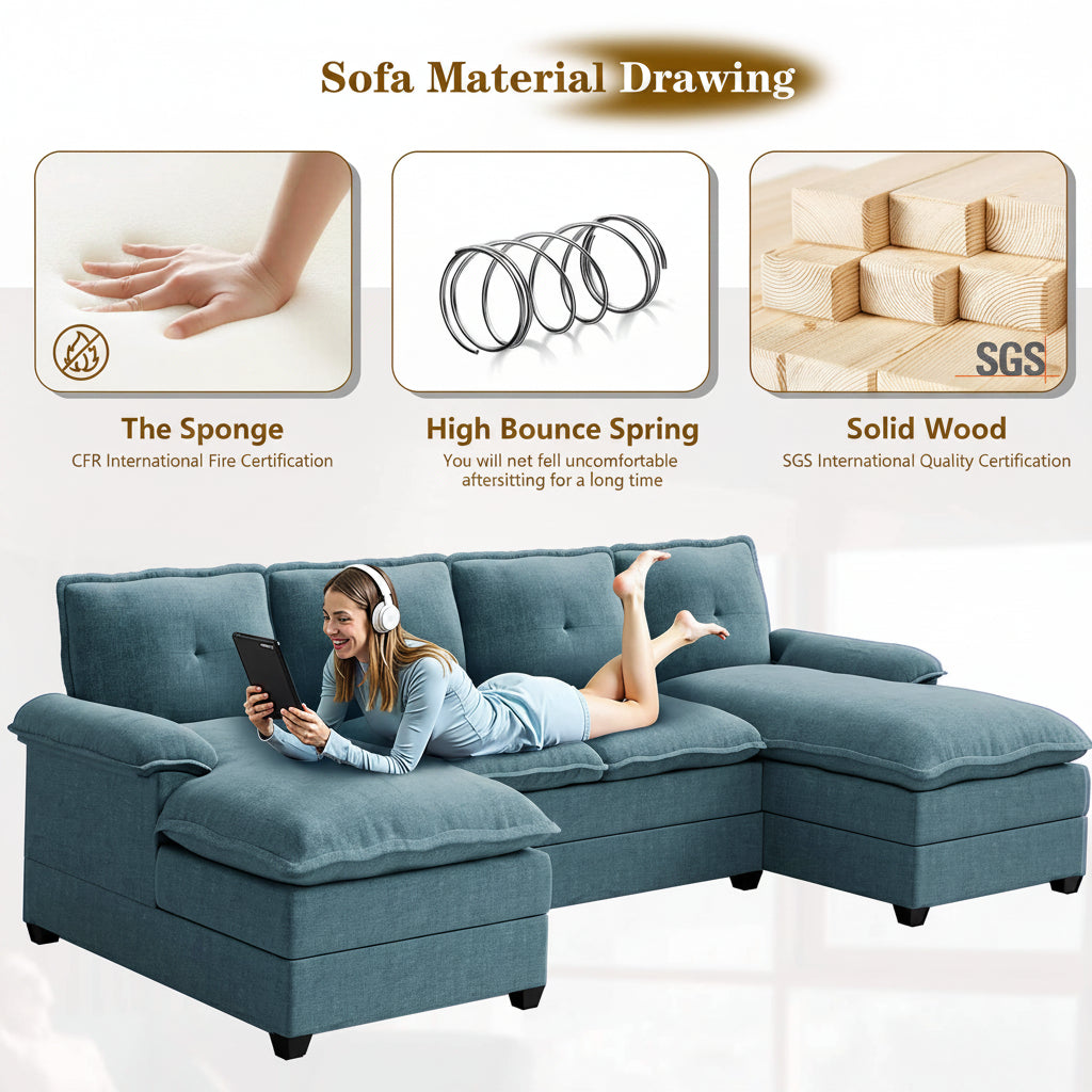 Walsunny Modern 109" U-Shaped Sectional Sofa with Double Chaise Lounge, 4-Seat