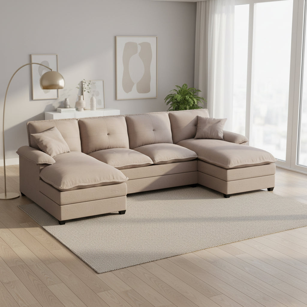 Walsunny Modern 109" U-Shaped Sectional Sofa with Double Chaise Lounge, 4-Seat