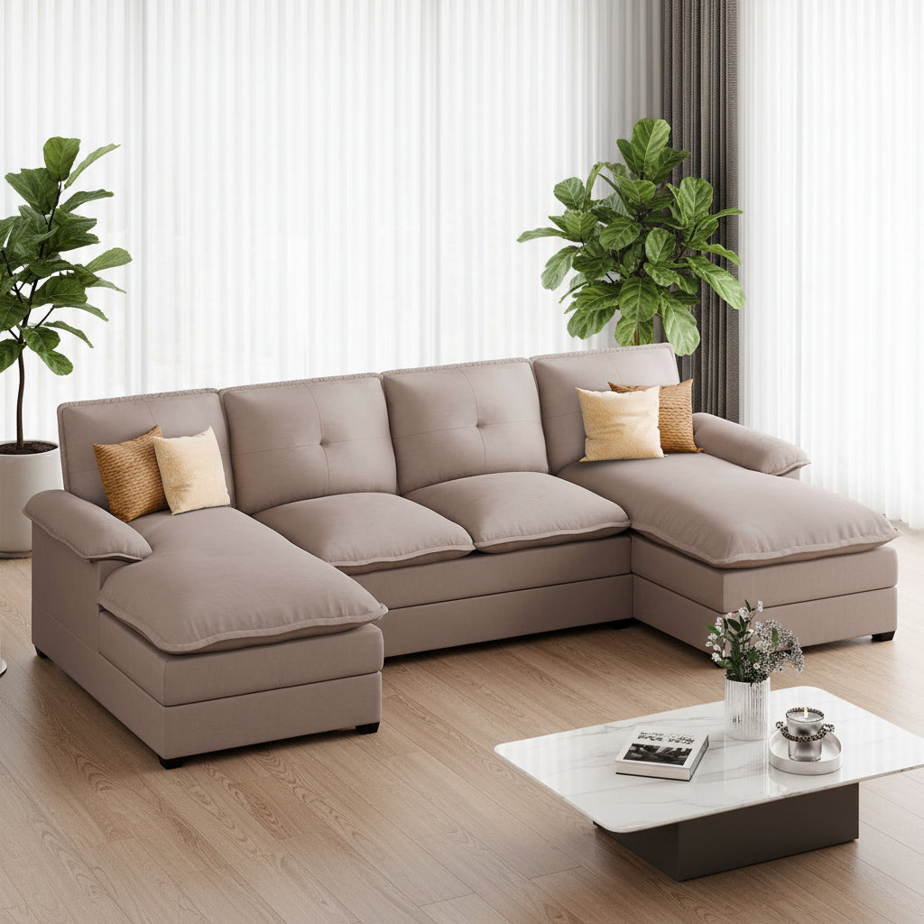 Walsunny Modern 109" U-Shaped Sectional Sofa with Double Chaise Lounge, 4-Seat