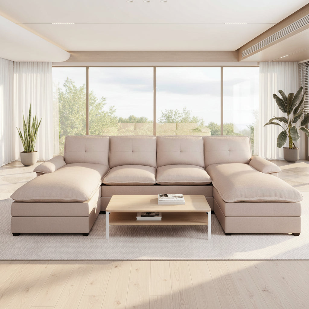 Walsunny Modern 109" U-Shaped Sectional Sofa with Double Chaise Lounge, 4-Seat