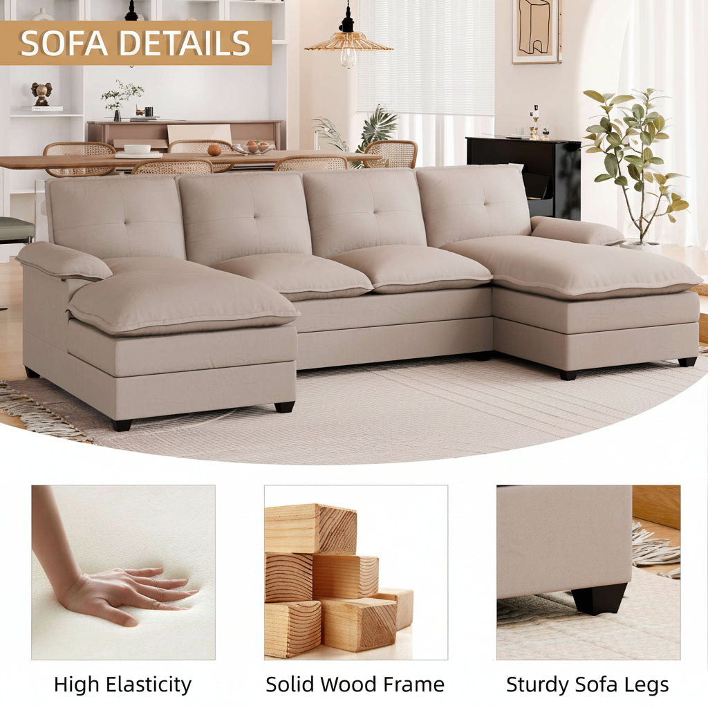 Walsunny Modern 109" U-Shaped Sectional Sofa with Double Chaise Lounge, 4-Seat