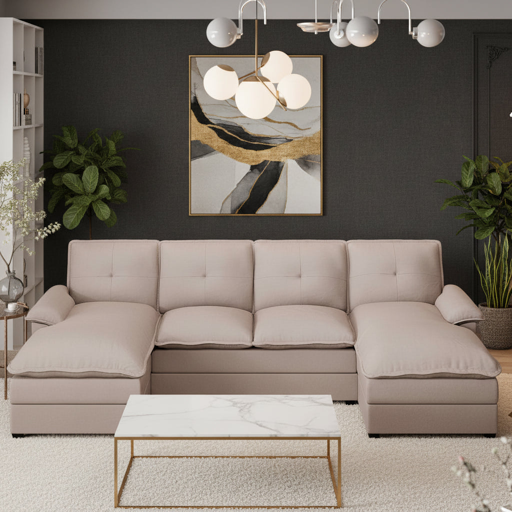 Walsunny Modern 109" U-Shaped Sectional Sofa with Double Chaise Lounge, 4-Seat