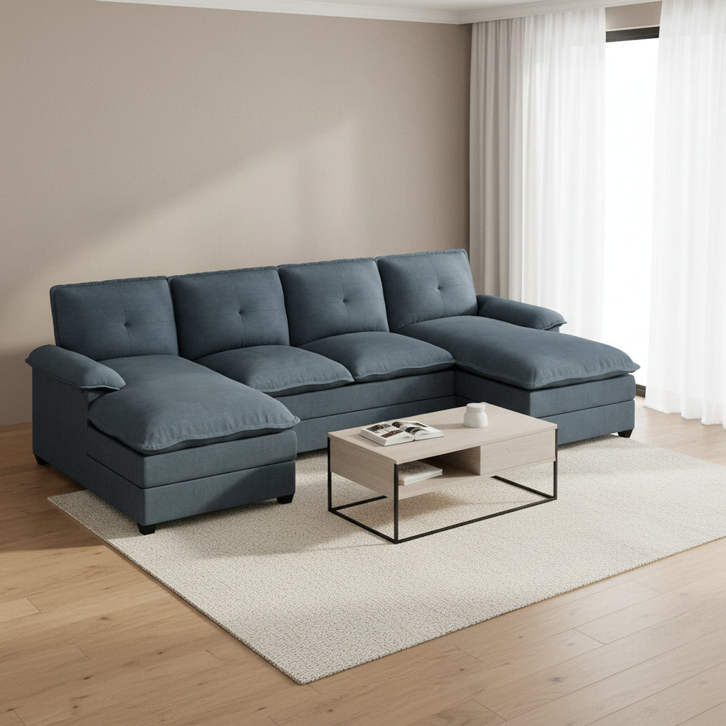 Walsunny Modern 109" U-Shaped Sectional Sofa with Double Chaise Lounge, 4-Seat