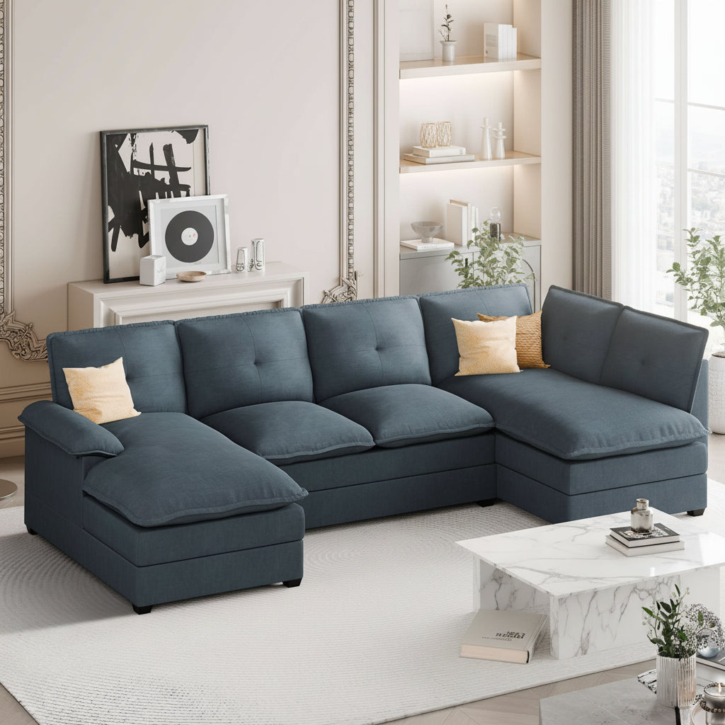 Walsunny Modern 109" U-Shaped Sectional Sofa with Double Chaise Lounge, 4-Seat