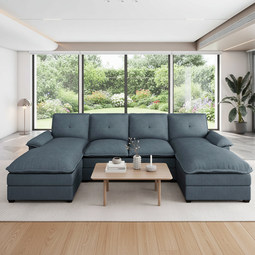 Walsunny Modern 109" U-Shaped Sectional Sofa with Double Chaise Lounge, 4-Seat