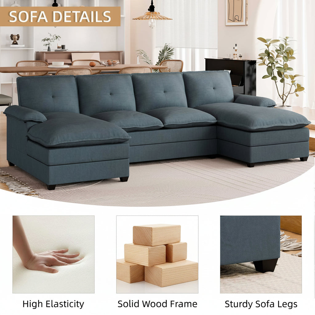 Walsunny Modern 109" U-Shaped Sectional Sofa with Double Chaise Lounge, 4-Seat