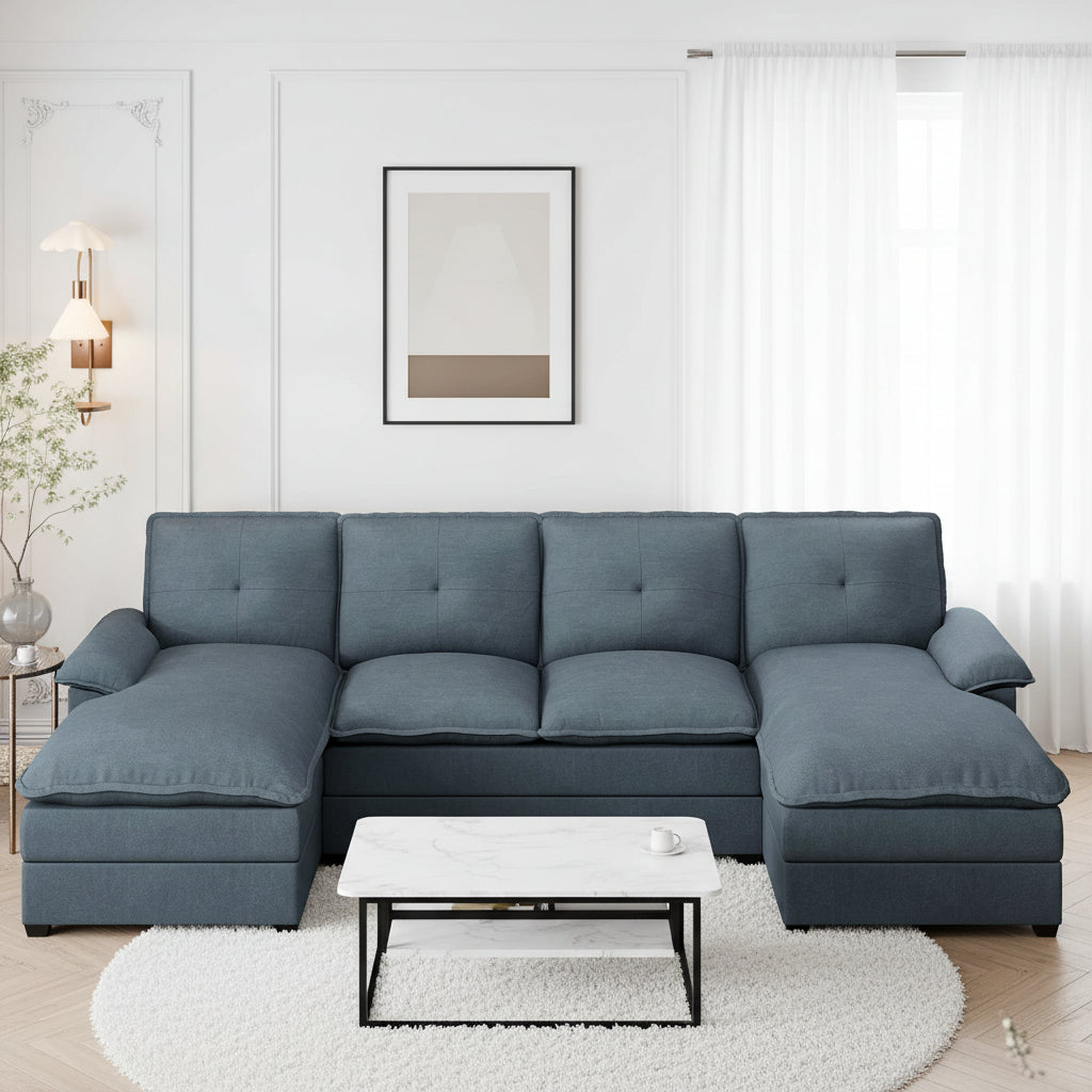 Walsunny Modern 109" U-Shaped Sectional Sofa with Double Chaise Lounge, 4-Seat