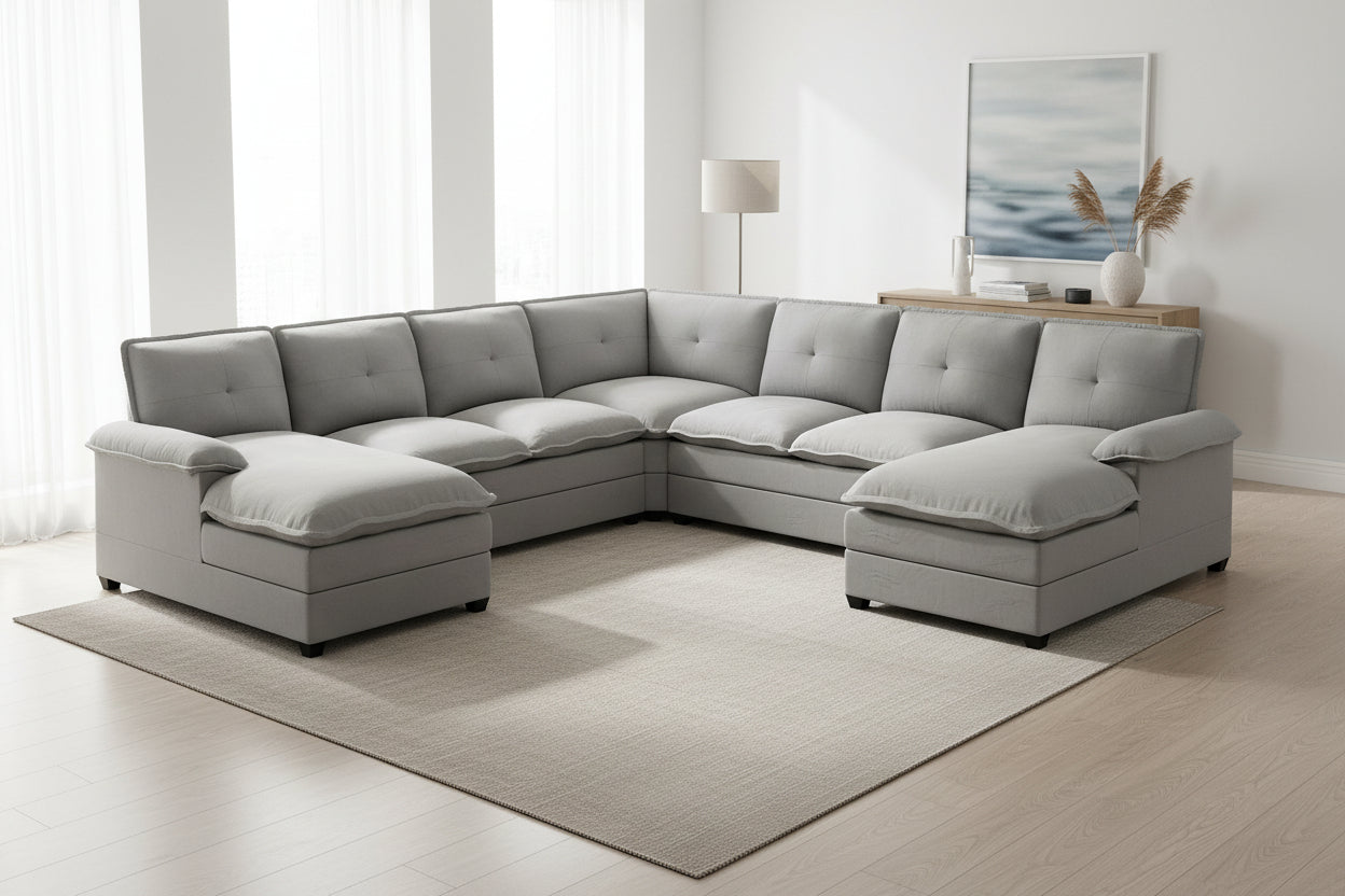 Walsunny Modern 109" U-Shaped Sectional Sofa with Double Chaise Lounge, 4-Seat