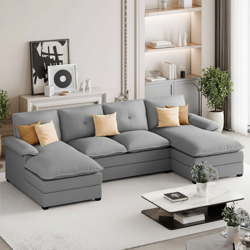 Walsunny Modern 109" U-Shaped Sectional Sofa with Double Chaise Lounge, 4-Seat