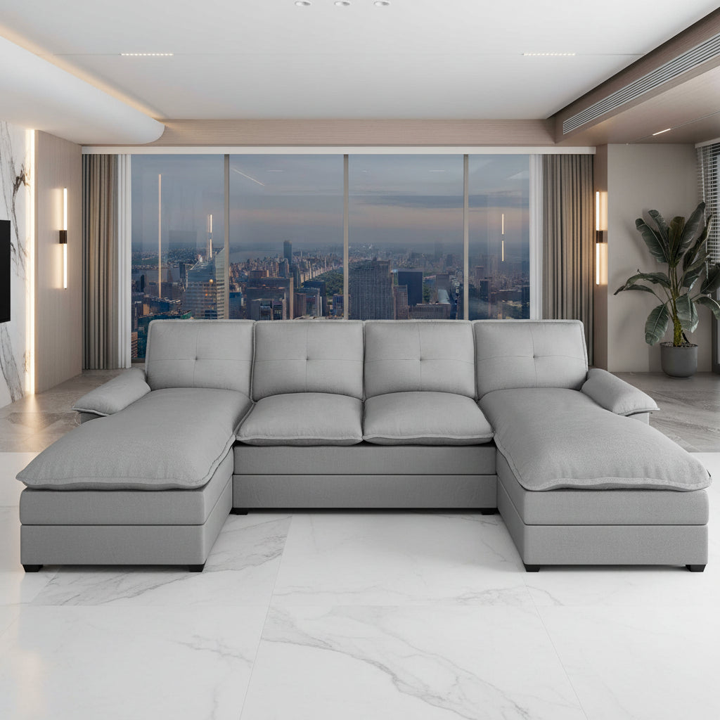 Walsunny Modern 109" U-Shaped Sectional Sofa with Double Chaise Lounge, 4-Seat