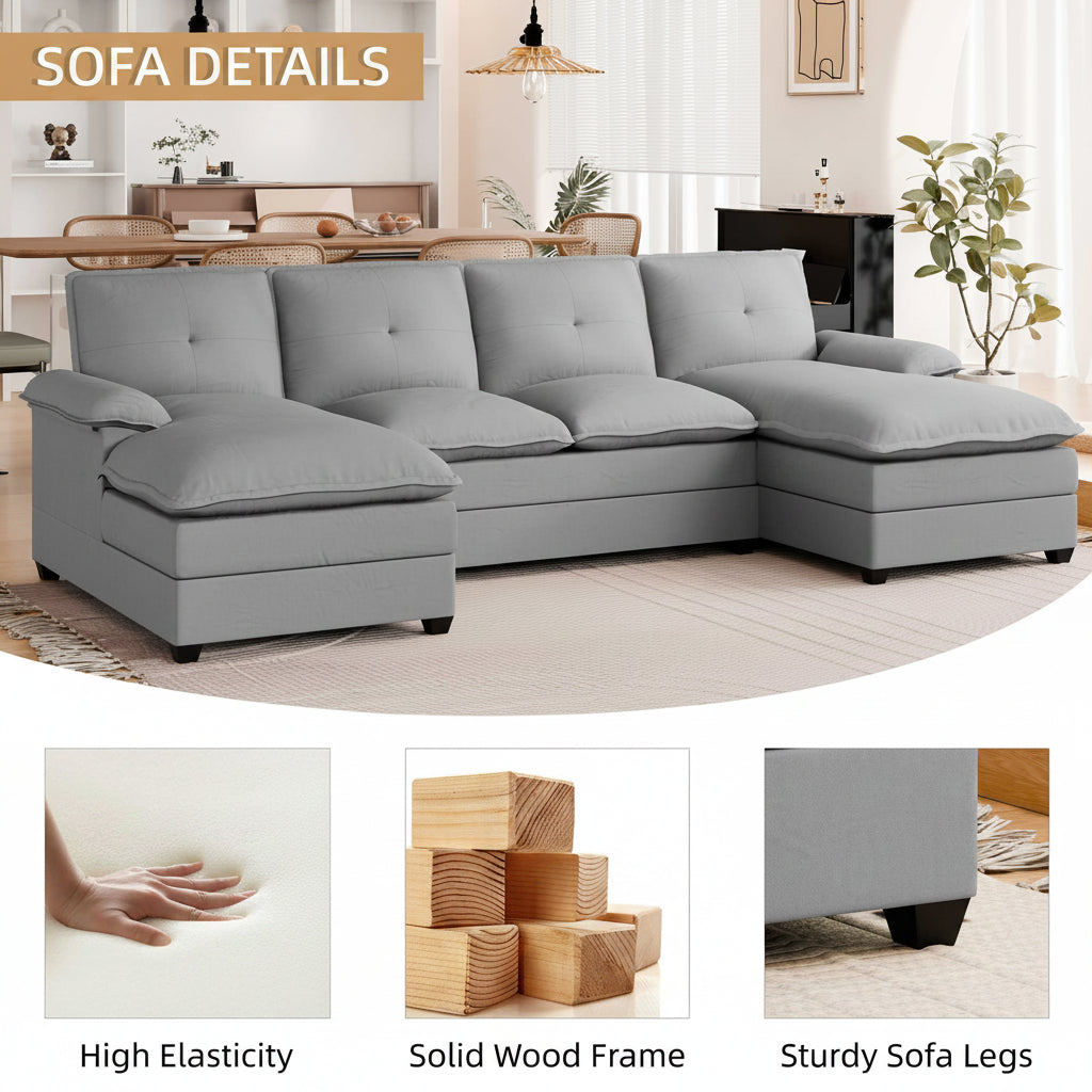 Walsunny Modern 109" U-Shaped Sectional Sofa with Double Chaise Lounge, 4-Seat