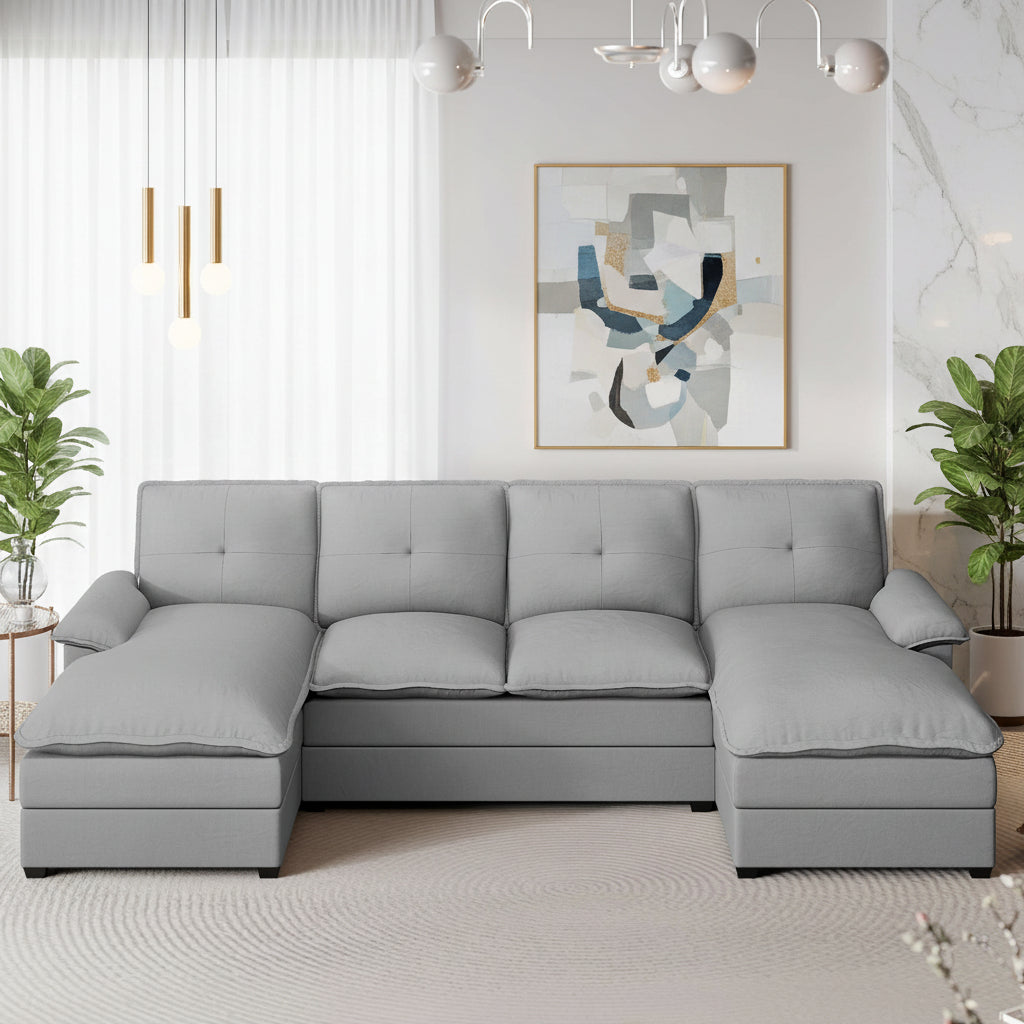 Walsunny Modern 109" U-Shaped Sectional Sofa with Double Chaise Lounge, 4-Seat