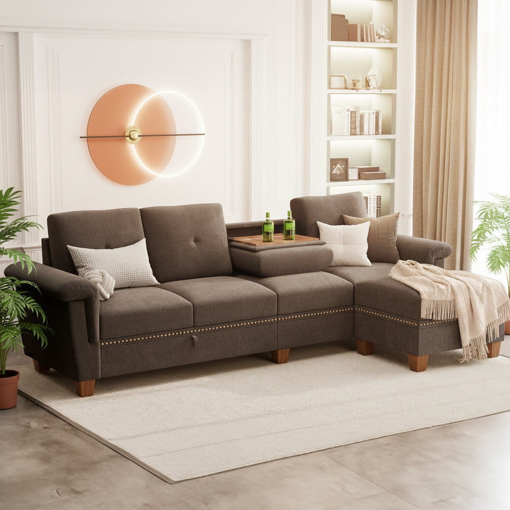 Modern L-Shaped 4-Seat Sectional Sofa With Large Storage Ottoman by Walsunny