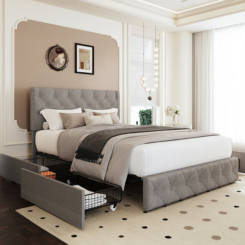 Platform Bed Frame with 4 Large Storage Drawers