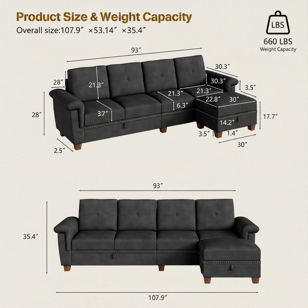 Modern L-Shaped 4-Seat Sectional Sofa With Large Storage Ottoman by Walsunny