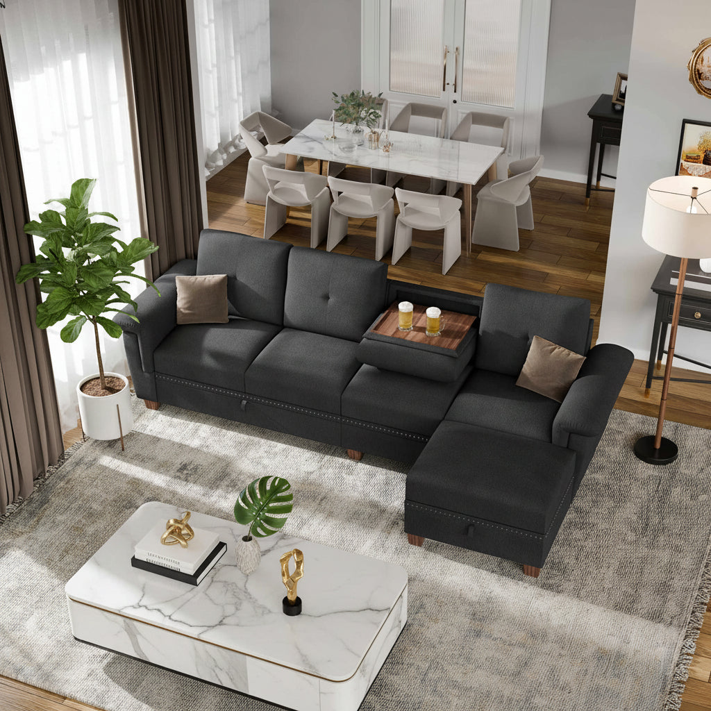 Modern L-Shaped 4-Seat Sectional Sofa With Large Storage Ottoman by Walsunny