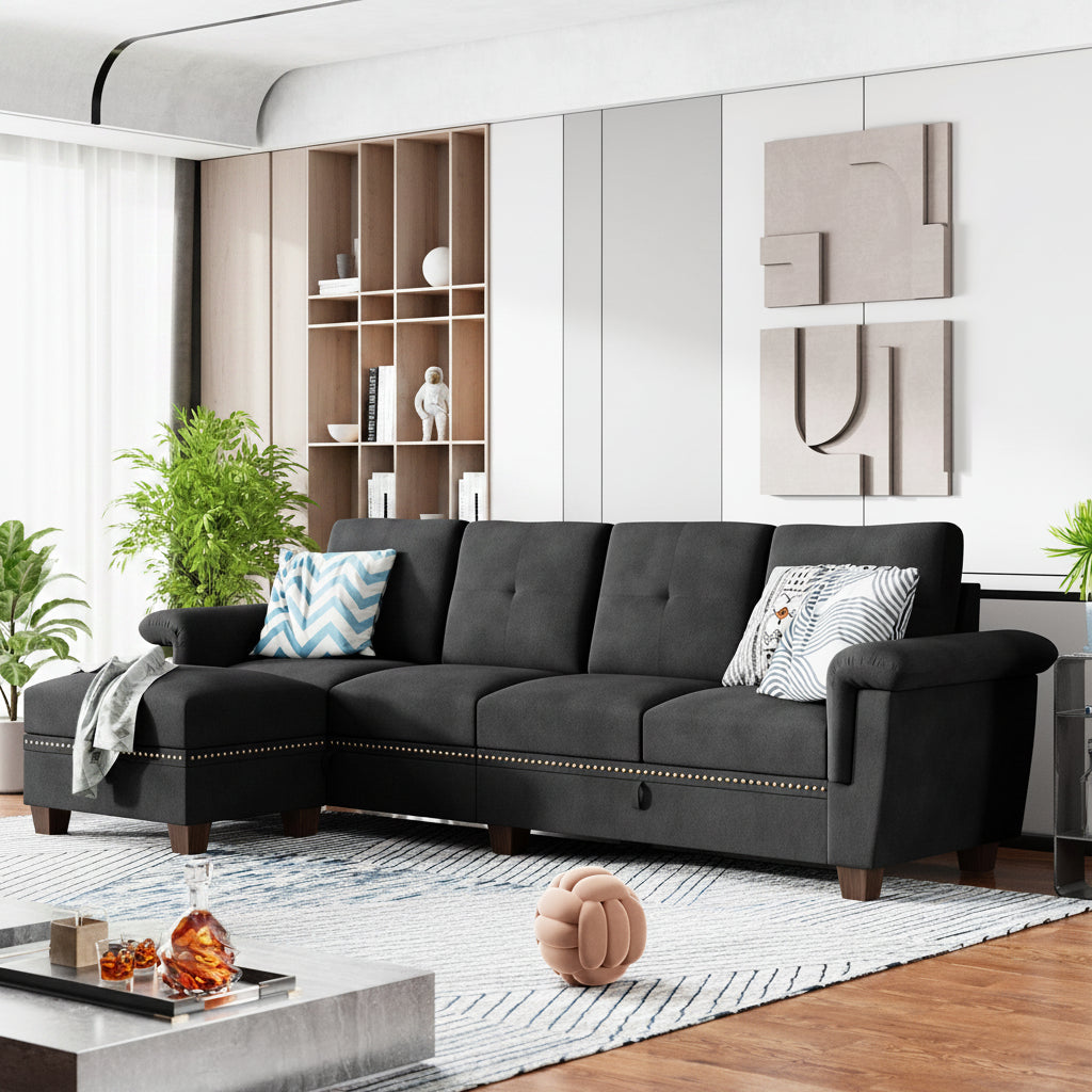 Modern L-Shaped 4-Seat Sectional Sofa With Large Storage Ottoman by Walsunny