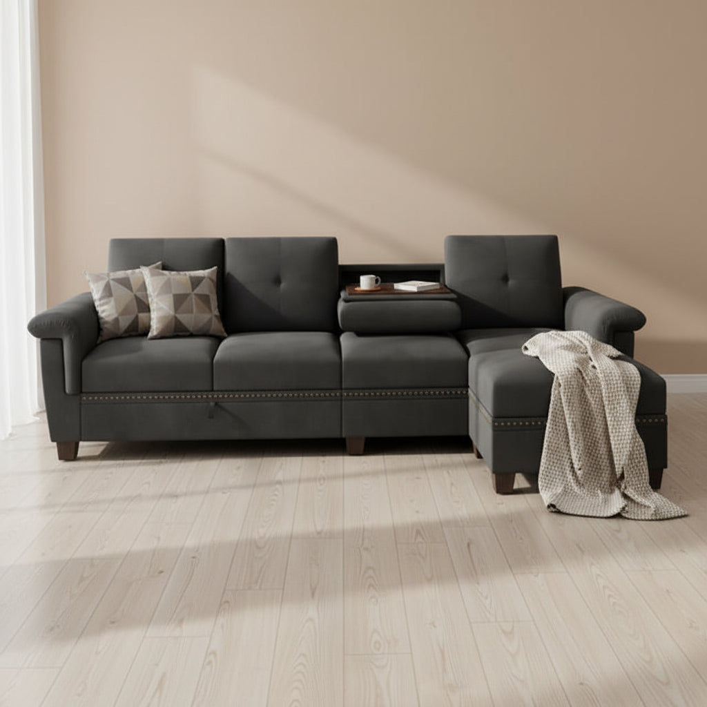 Modern L-Shaped 4-Seat Sectional Sofa With Large Storage Ottoman by Walsunny