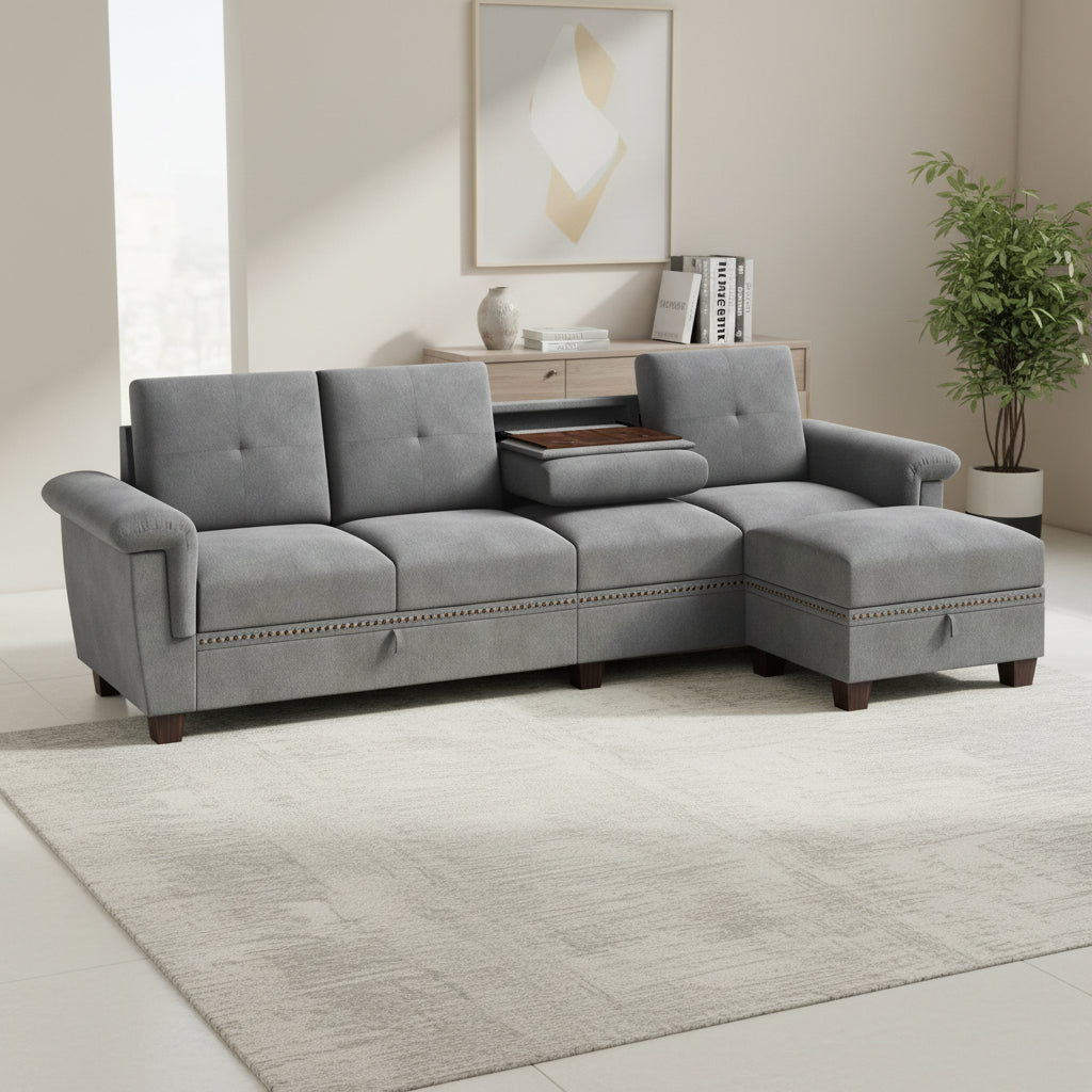 Modern L-Shaped 4-Seat Sectional Sofa With Large Storage Ottoman by Walsunny