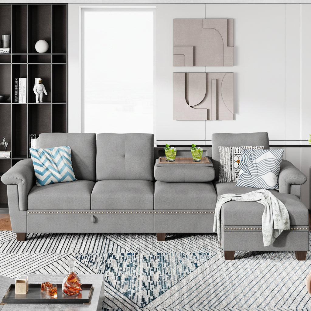 Modern L-Shaped 4-Seat Sectional Sofa With Large Storage Ottoman by Walsunny