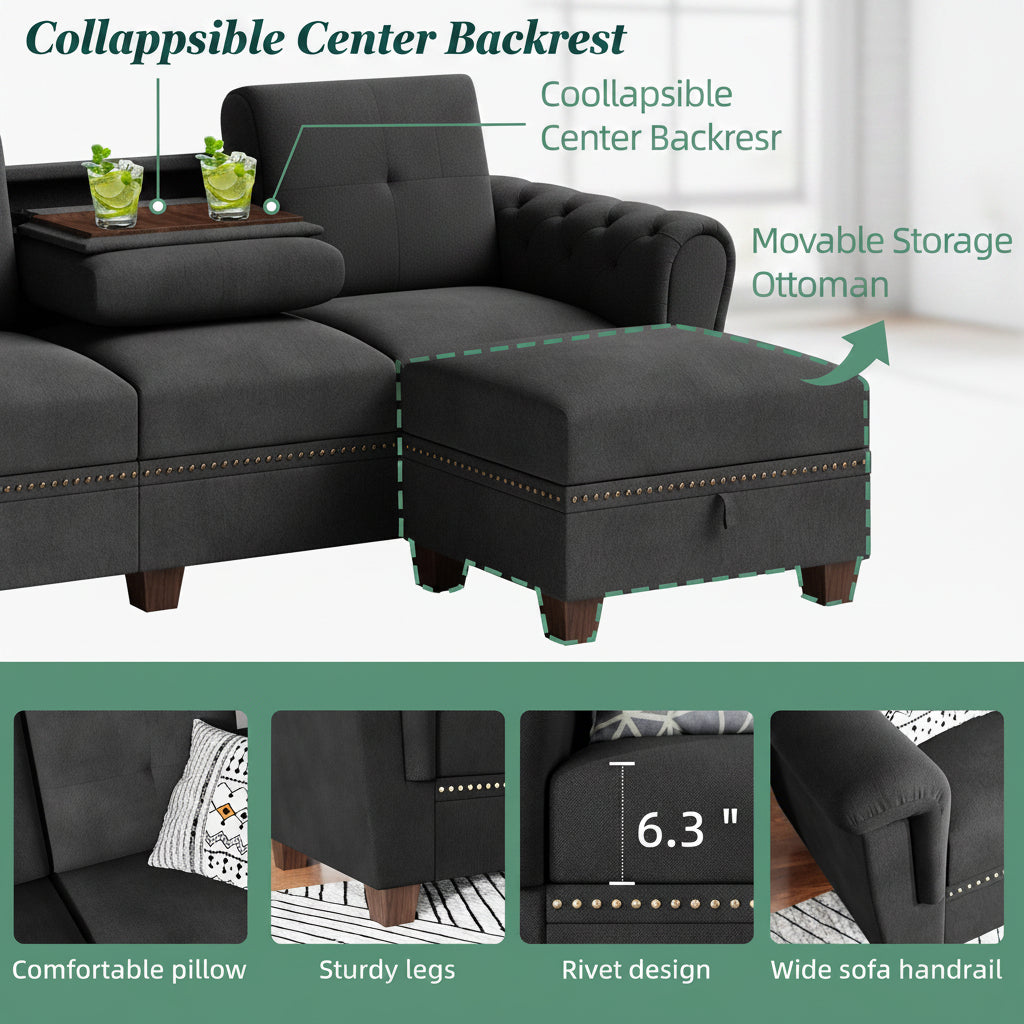 Modern L-Shaped 4-Seat Sectional Sofa With Large Storage Ottoman by Walsunny