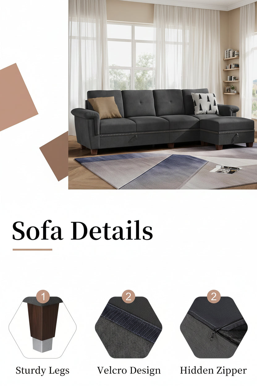 Modern L-Shaped 4-Seat Sectional Sofa With Large Storage Ottoman by Walsunny