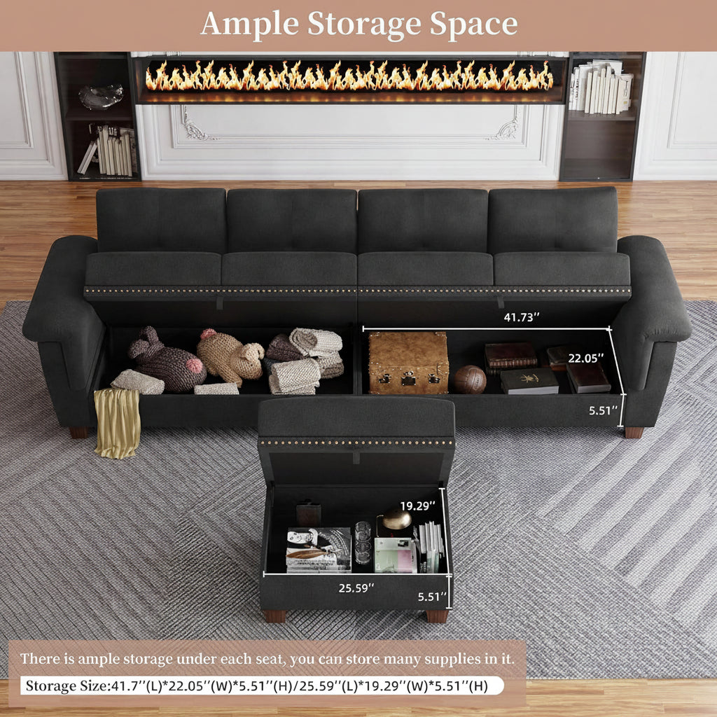 Modern L-Shaped 4-Seat Sectional Sofa With Large Storage Ottoman by Walsunny