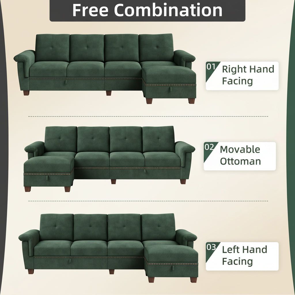 Modern L-Shaped 4-Seat Sectional Sofa With Large Storage Ottoman by Walsunny