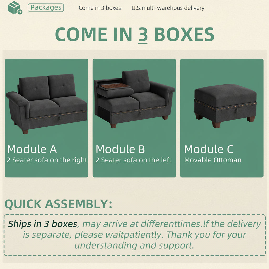 Modern L-Shaped 4-Seat Sectional Sofa With Large Storage Ottoman by Walsunny