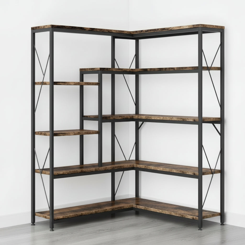 L Shaped Corner Bookshelf Five Tier Storage Display Rack