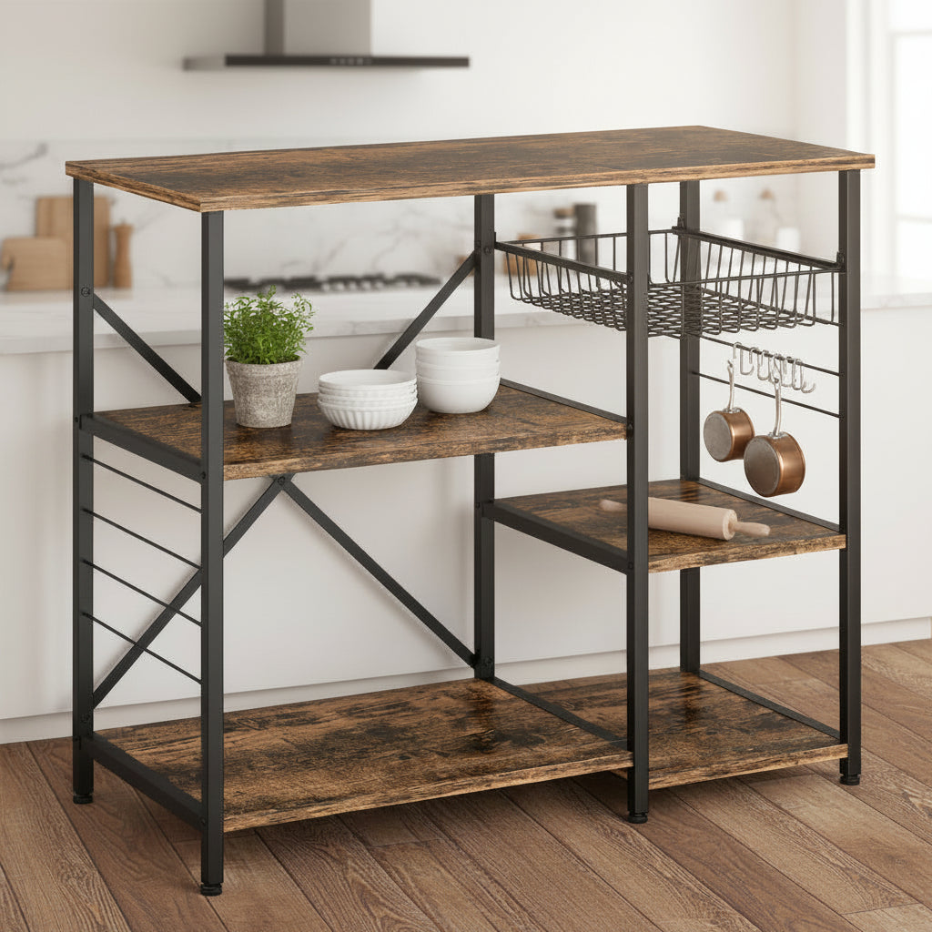 Kitchen Bakers Rack Coffee Bar Microwave Stand Storage Rack