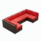 Outdoor PE Wicker Sectional Sofa Set Seven Piece Patio