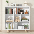 Wooden Open Shelf Bookcase, 3-Tier 7-Cube Storage Organizer with Legs