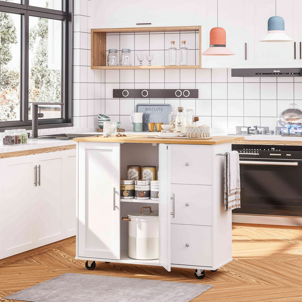 39.7" Rolling Kitchen Island Table with Storage