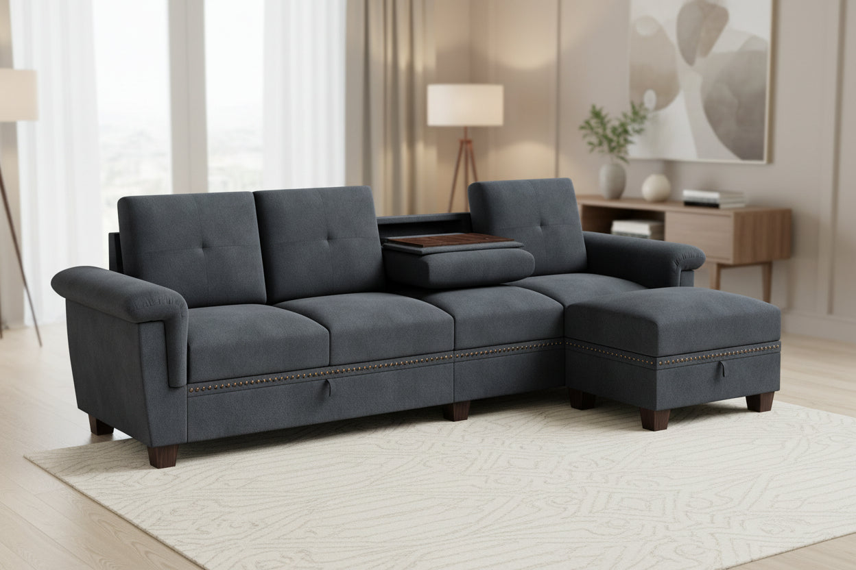 Modern L-Shaped 4-Seat Sectional Sofa With Large Storage Ottoman by Walsunny
