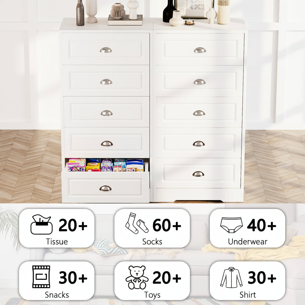 Walsunny Tall 5-Drawer Vertical Dresser for Bedroom Storage