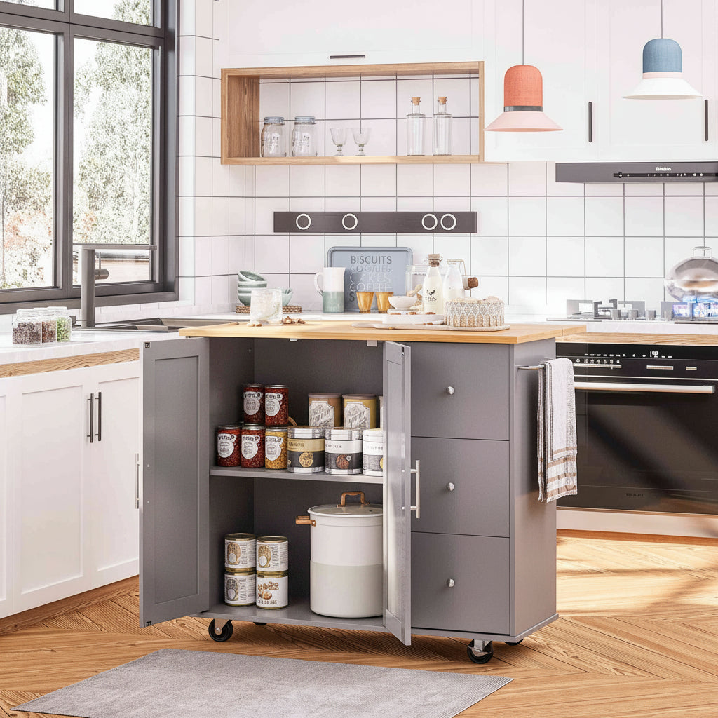 39.7" Rolling Kitchen Island Table with Storage