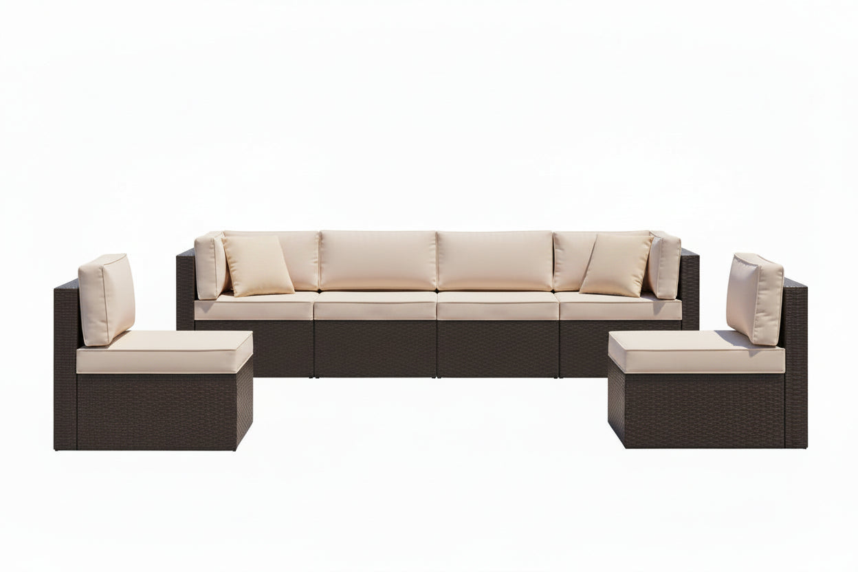Outdoor PE Wicker Sectional Sofa Set Seven Piece Patio