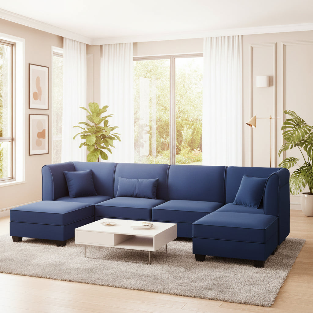 U Shaped Convertible Sectional Sofa Six Seat Living Room