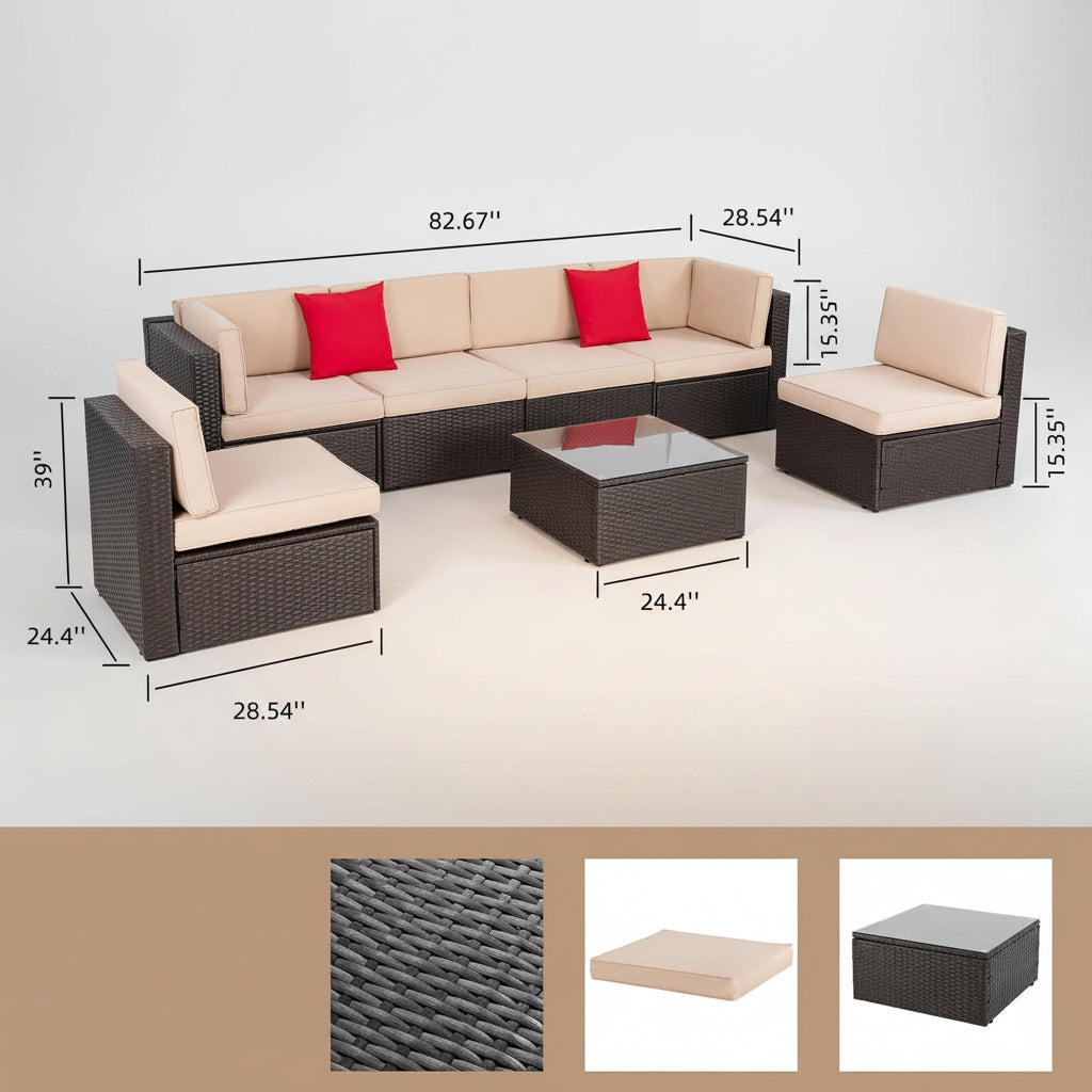 7-Piece Outdoor PE Wicker Sectional Sofa Set