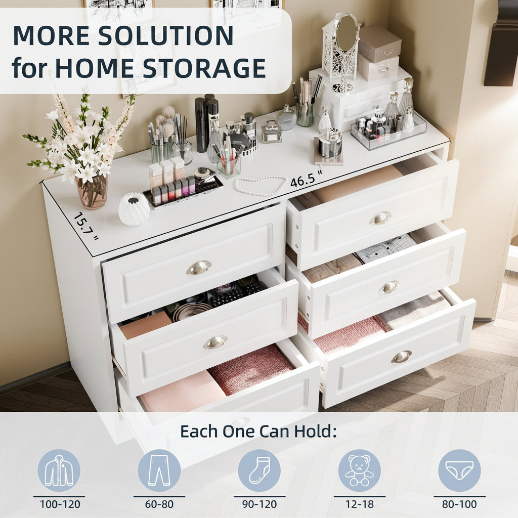 Walsunny Wide Wooden Double Dresser with 9 Storage Drawers