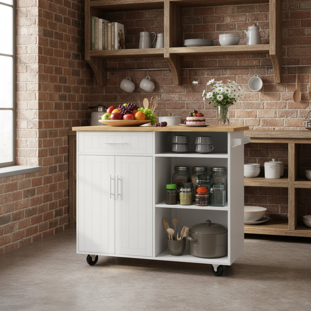 Kitchen Island Cart Solid Wood Top Forty Two Inch Storage