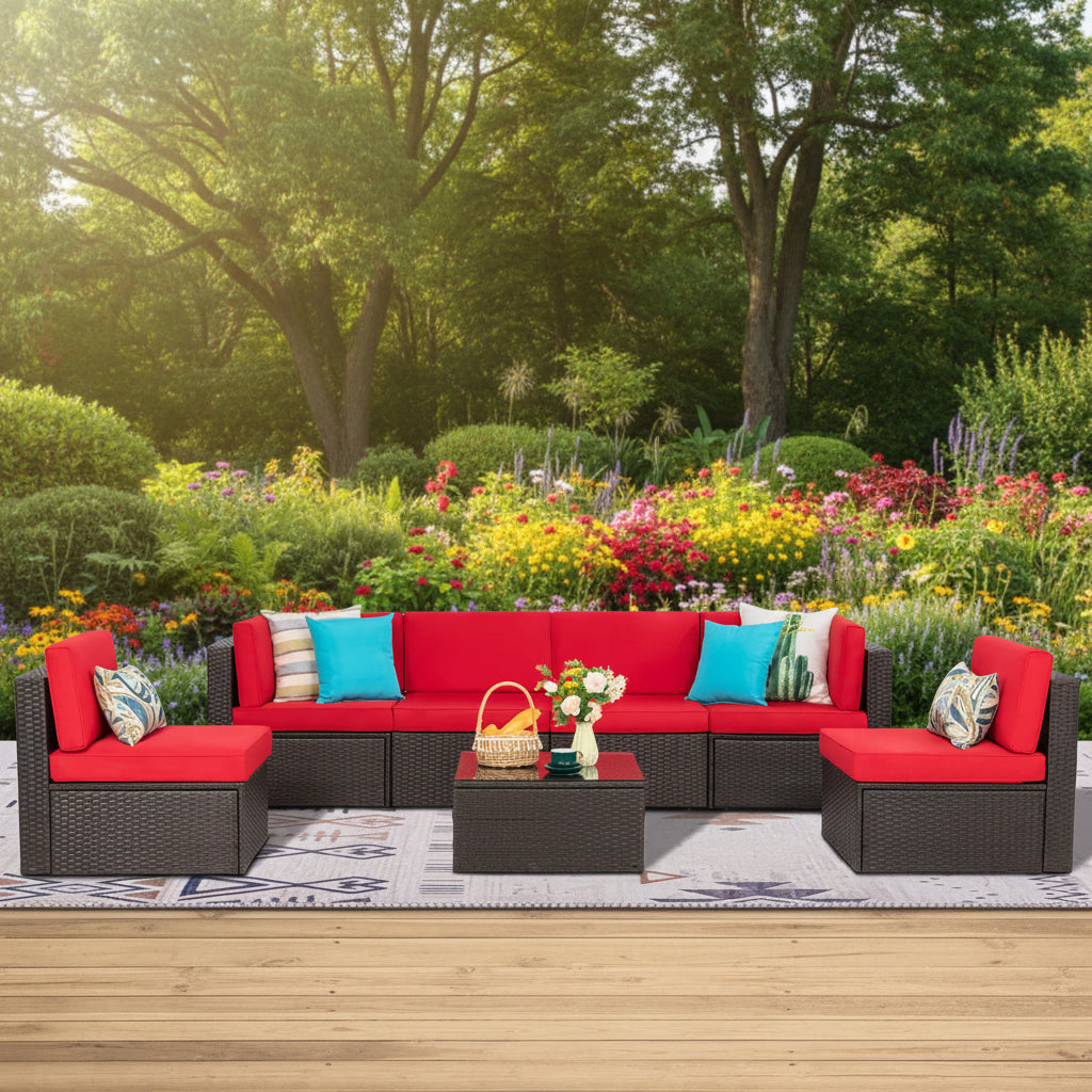 7-Piece Outdoor PE Wicker Sectional Sofa Set
