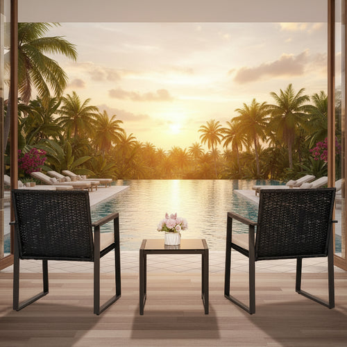 Outdoor Wicker Bistro Set with 2 Chairs & Table
